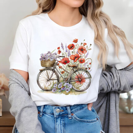1247 Дамска тениска Bicycle Flowers