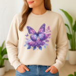 1201b Дамска ватирана блуза Purple Butterfly