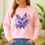 1201b Дамска ватирана блуза Purple Butterfly