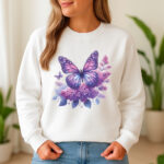 1201b Дамска ватирана блуза Purple Butterfly