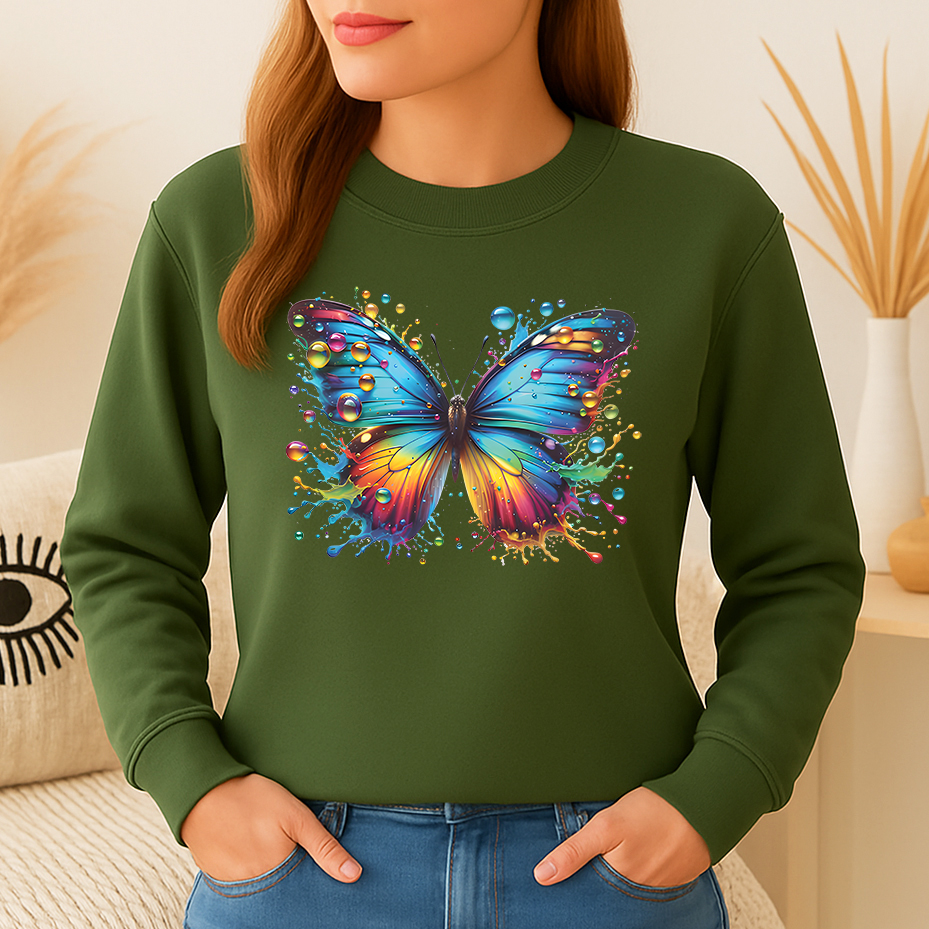 1210b-Colorful-Butterfly-armygreen 1210b Дамска ватирана блуза Colorful Butterfly