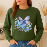 1245b Дамска ватирана блуза Butterfly Flowers
