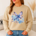 1245b Дамска ватирана блуза Butterfly Flowers