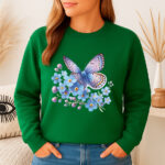 1245b Дамска ватирана блуза Butterfly Flowers