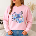 1245b Дамска ватирана блуза Butterfly Flowers