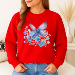 1245b Дамска ватирана блуза Butterfly Flowers