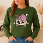 1278b Дамска ватирана блуза Owl Flowers