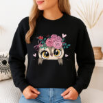1278b Дамска ватирана блуза Owl Flowers