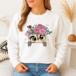 1278b Дамска ватирана блуза Owl Flowers