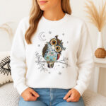 1317b Дамска ватирана блуза Abstract Owl