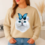 1329b Дамска ватирана блуза Cat Butterfly