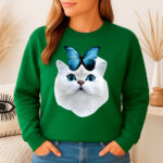 1329b Дамска ватирана блуза Cat Butterfly