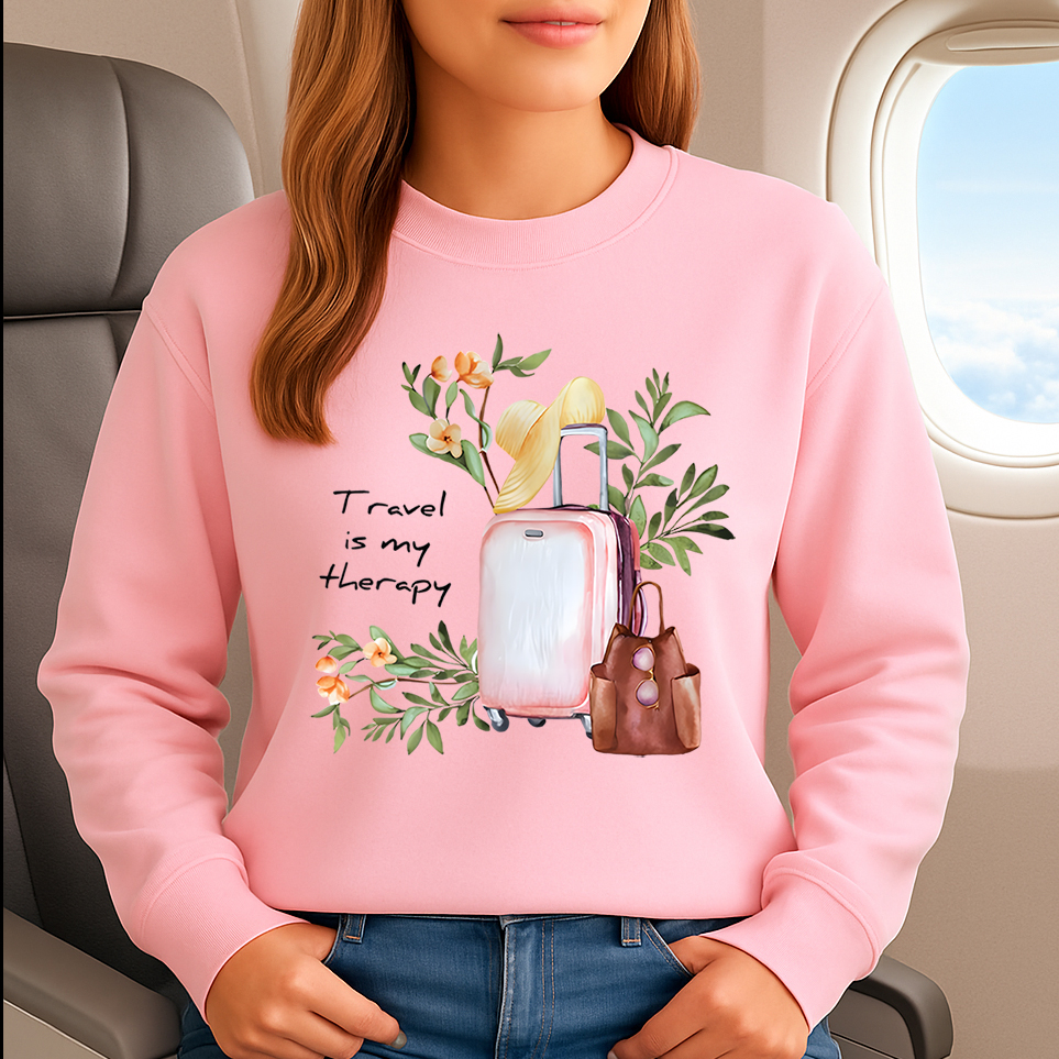 1383b-Travel-Is-My-Therapy-pink 1383b Дамска ватирана блуза Travel Is My Therapy - Image 1