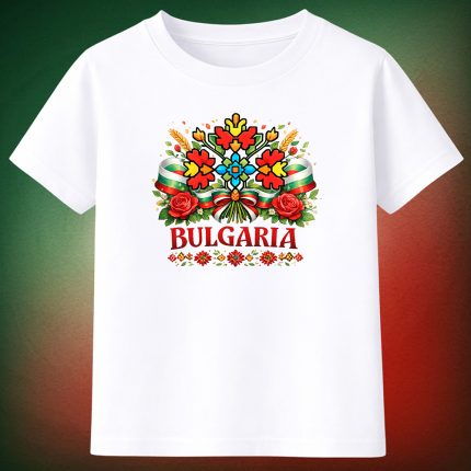 3014 Тениска Bulgaria с фолклорни мотиви и рози