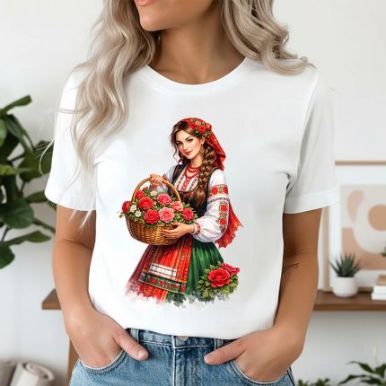 3030 Българска девойка с кошница рози