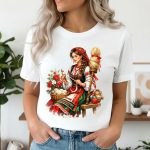 3034 Тениска Българска девойка преде вълна