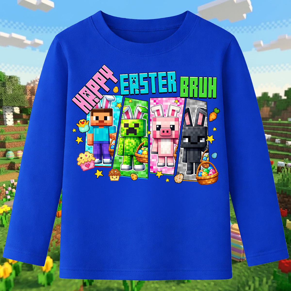 6149kb-Minecraft-Happy-Easter-blue 6149kb Детска блуза Minecraft Happy Easter